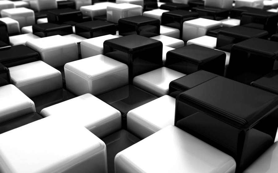 Black and white cubes in a repeating geometric pattern. — Black And White Squares Background