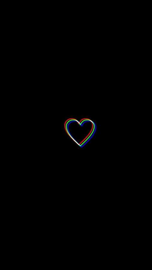 A glowing rainbow heart outline on a black background. — Black Heart iPhone Wallpaper