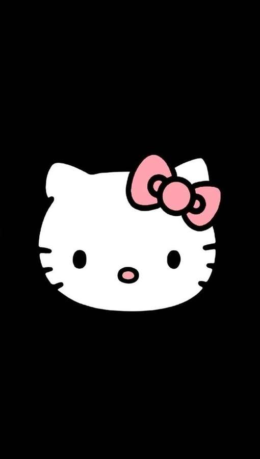 Hello Kitty cartoon face with pink bow on black background — Black Hello Kitty Background