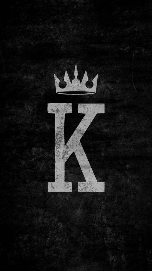 A stylized white letter K topped with a crown on a dark textured background. — Black King Background