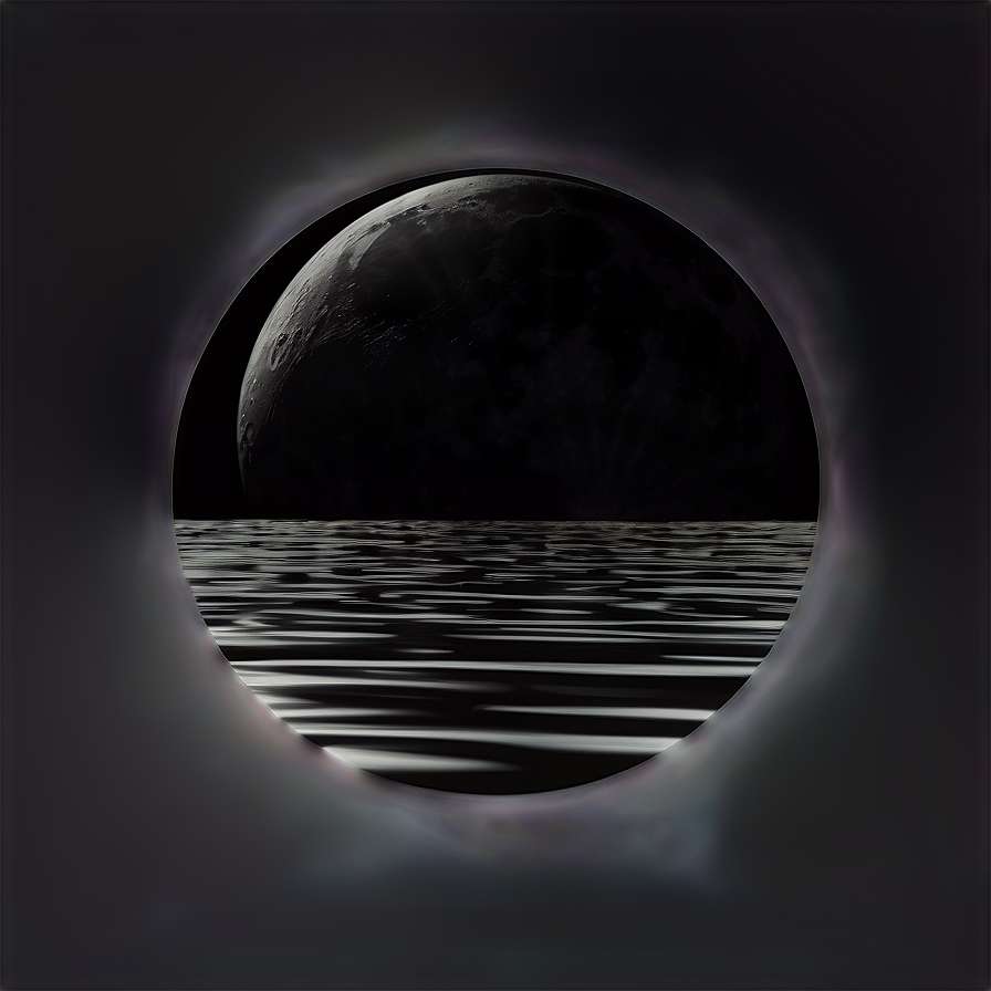 Dark moon over water seen through a circular shadow tunnel. — Black Moon PNG