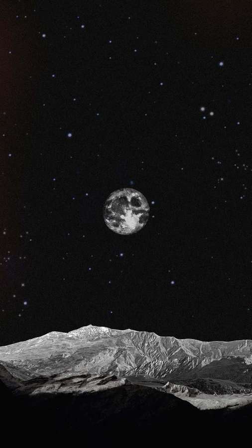 Snowy mountains under a starry sky with a detailed moon above. — Black Phone Background