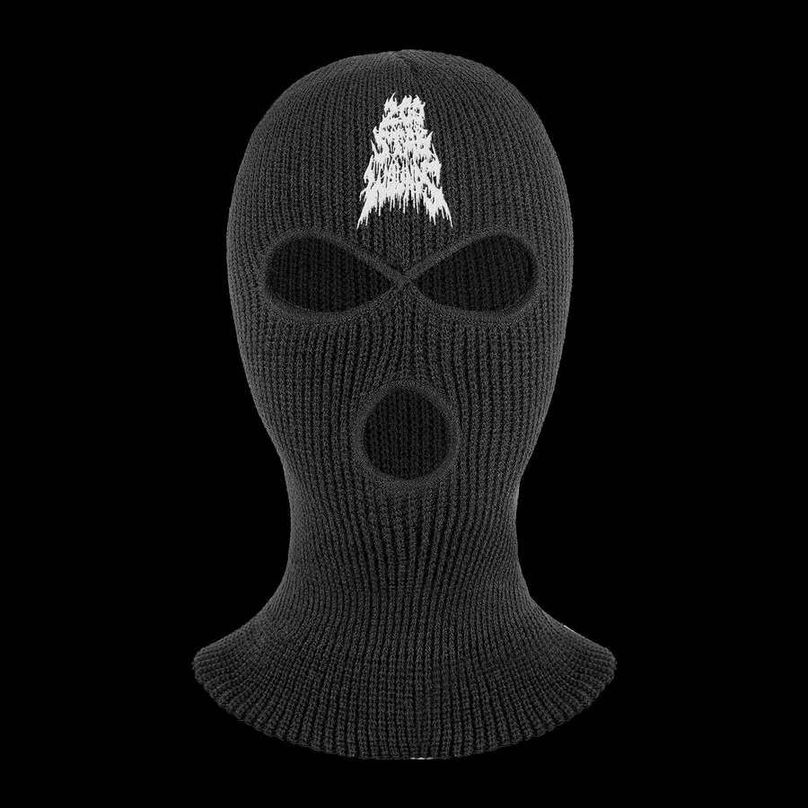 Black knit balaclava with white tree logo on forehead — Black Ski Mask Wallpaper