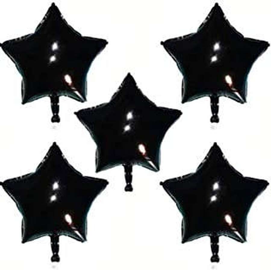 Fünf schwarze Sternballons mit glänzenden Glanzlichtern auf weißem Hintergrund. — Black Stars Bilder