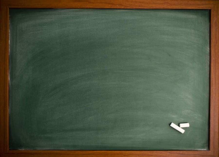 Blank green chalkboard with wooden frame and two pieces of chalk. — Blackboard Background