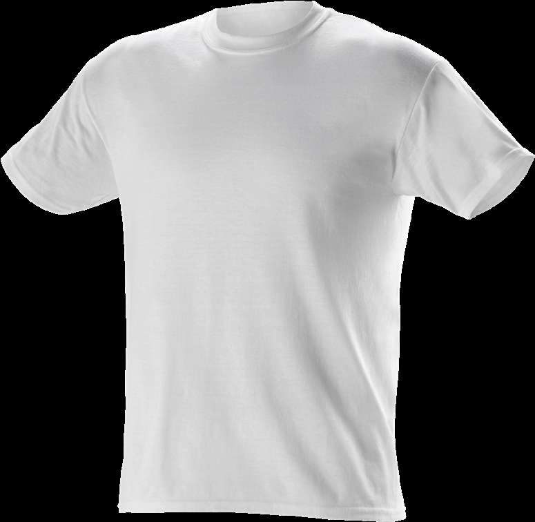 A plain white t-shirt with no graphics or logos against a black background. — Blank PNG