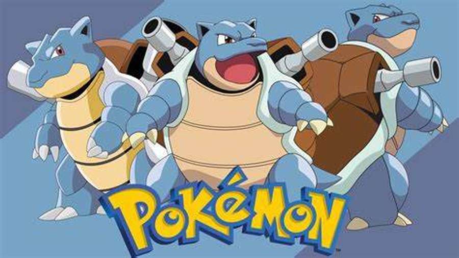 Drei Blastoise-Pokémon-Charaktere im Anime-Stil mit dem Pokémon-Logo. — Blastoise Bilder