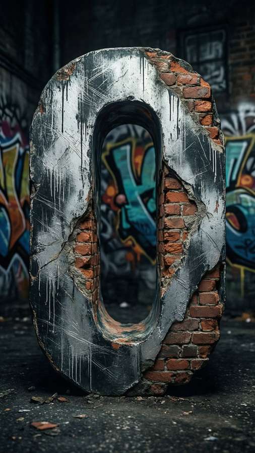A grunge wallpaper of a scratched block O on a brick wall, urban street art style. — Block O Wallpaper