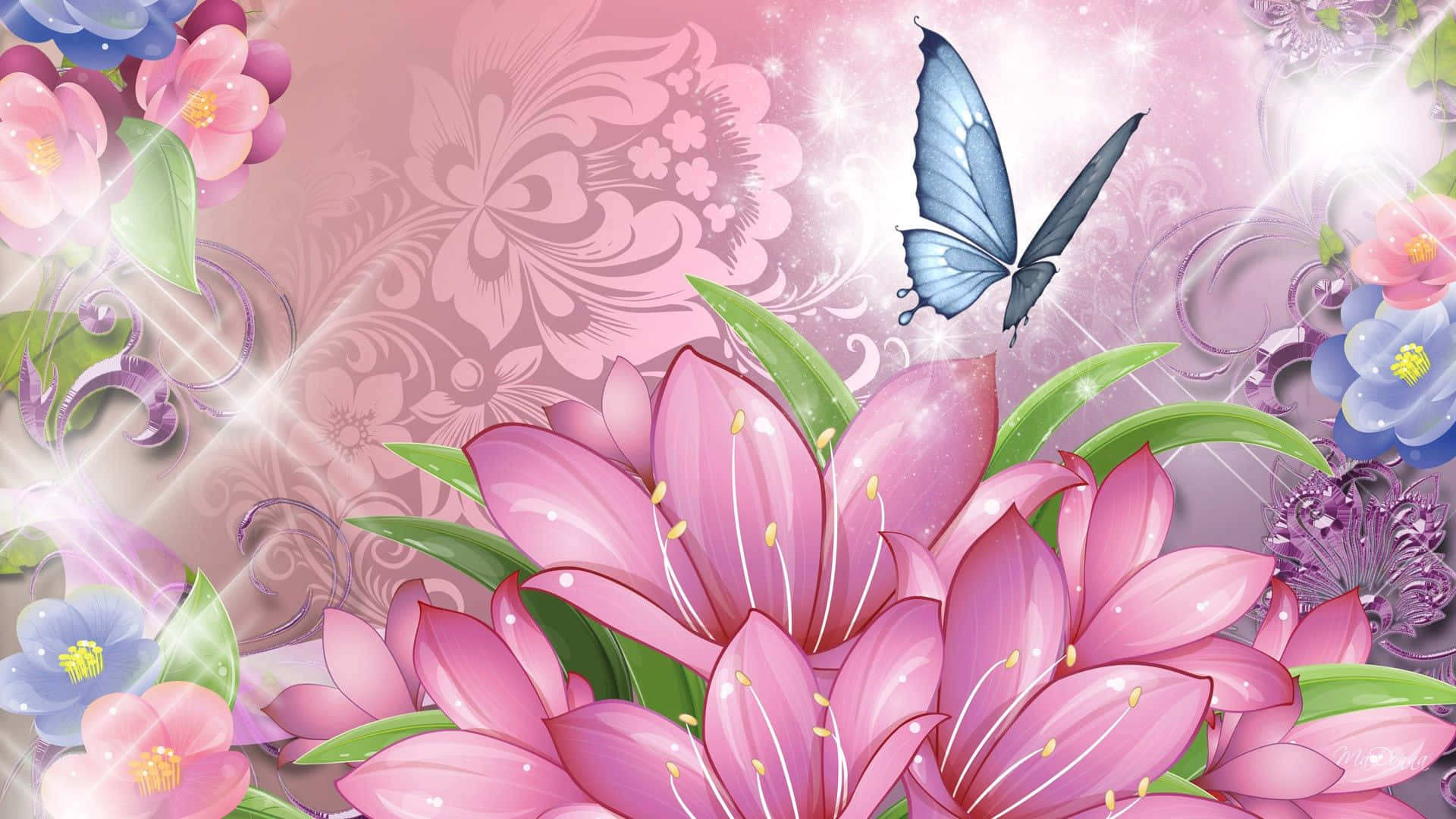 Blommor Och Fjärilar Wallpaper