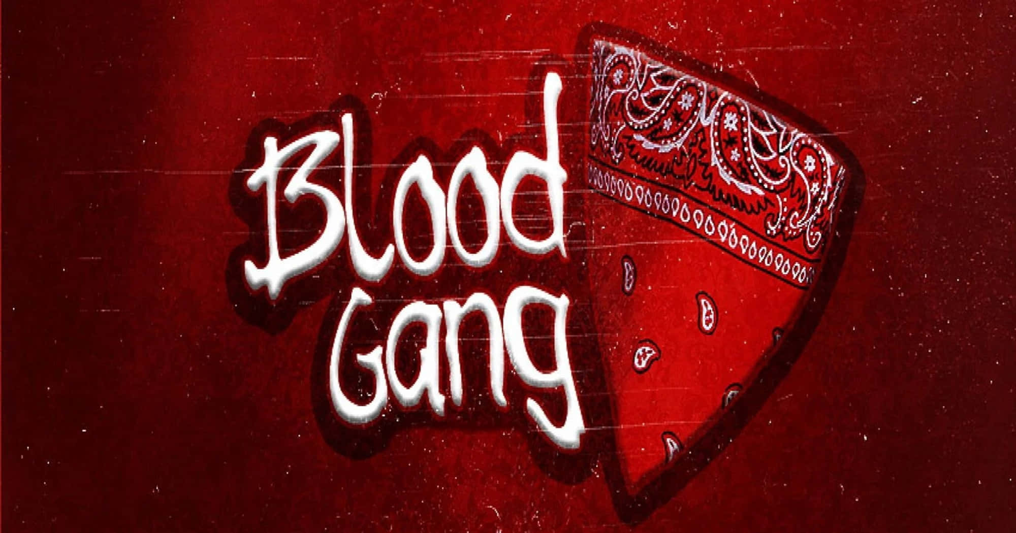 Red bandana with white paisley next to 'Blood Gang' graffiti text on crimson background. — Blood Gang Wallpaper
