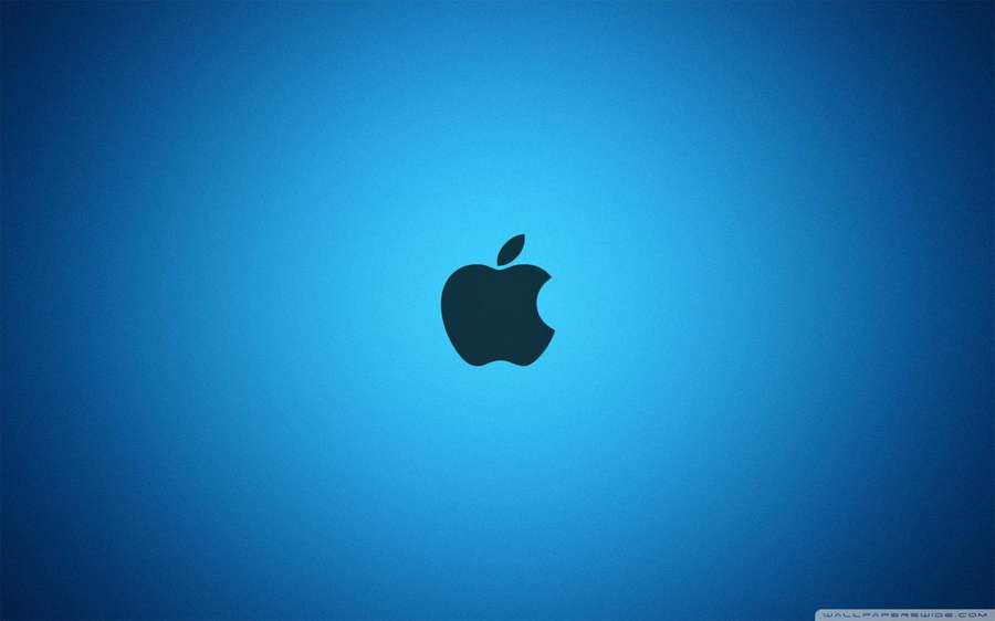 Black Apple logo on blue gradient background — Blue Apple Logo Wallpaper