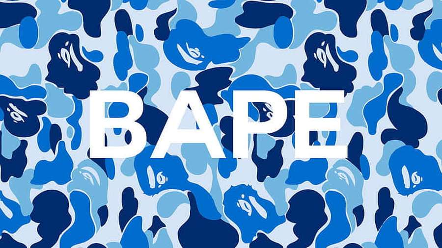 Blue camouflage pattern with BAPE logo in white — Blue Bape Camo Wallpaper