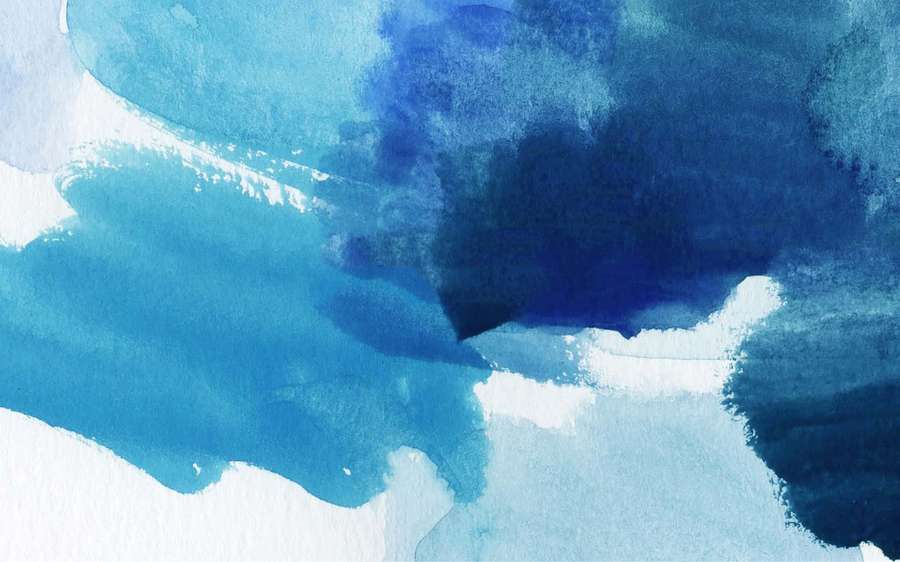 Abstract blue watercolor painting with flowing brushstrokes and white highlights. — Blue Desktop Background
