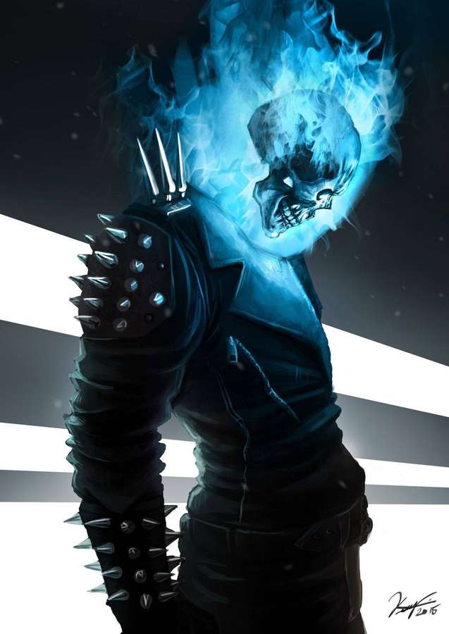 Ghost Rider with blue flaming skull and spiked leather armor. — Blue Ghost Rider Wallpaper
