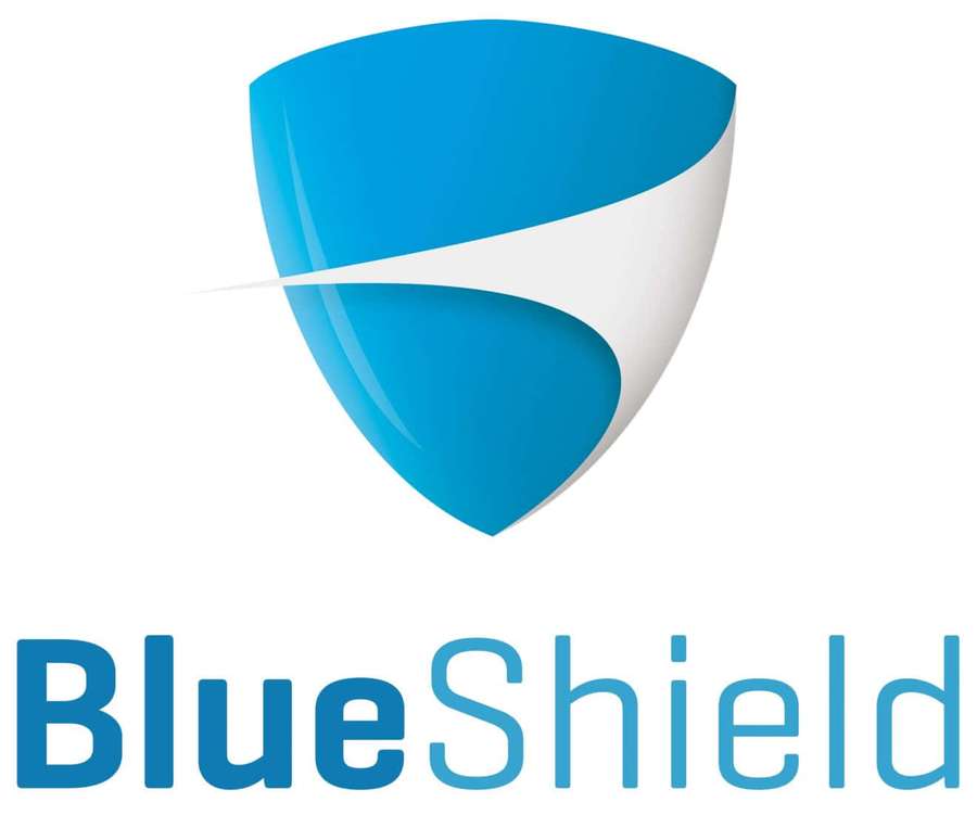 BlueShield logo featuring a blue shield with a white swoosh and brand name. — Blue Shield Wallpaper