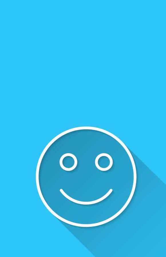 A white smiley face icon with long shadow on blue background. — Blue Smiley Face Wallpaper