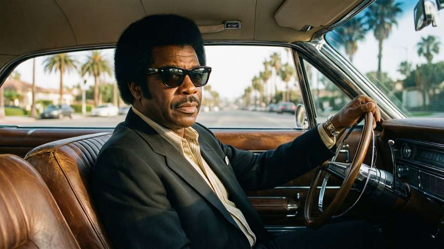 Bobby Blue Bland relaxing in a vintage Cadillac with sunglasses. — Bobby Blue Bland Wallpaper