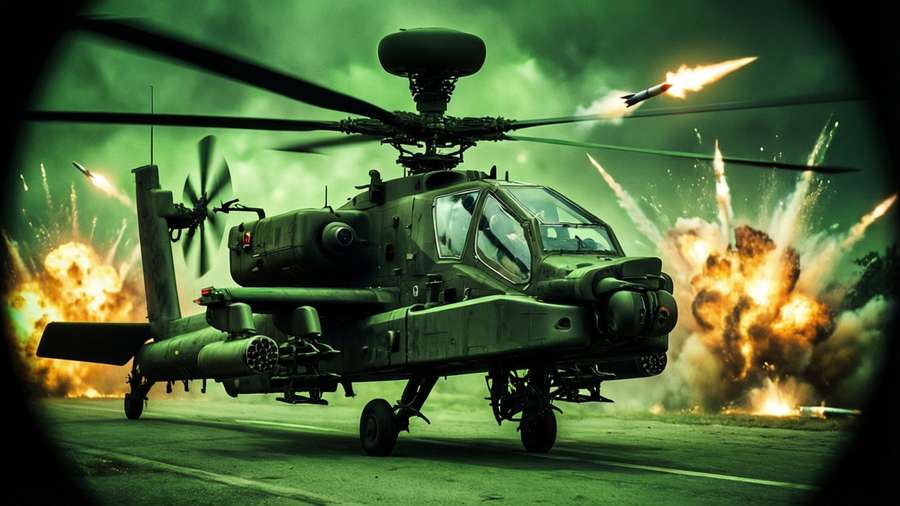 Boeing AH-64 Apache in night vision combat — Boeing Picture