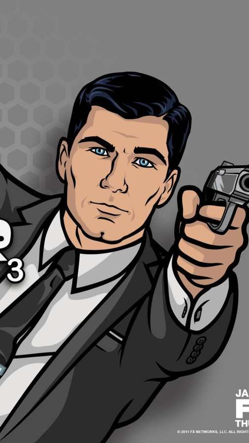 Cartoon-Mann im Anzug zielt mit Waffe mit ernstem Ausdruck. — Bogenschütze Wallpaper