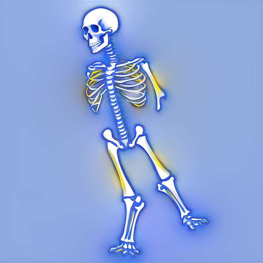 Glowing blue and yellow human skeleton illustration on blue background — Bones PNG