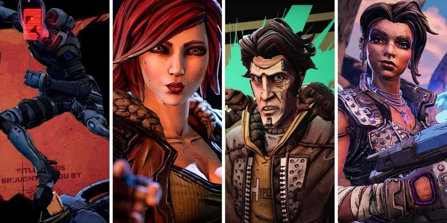 Four intense video game characters in detailed armor with weapons. — Borderlands Characters Wallpaper