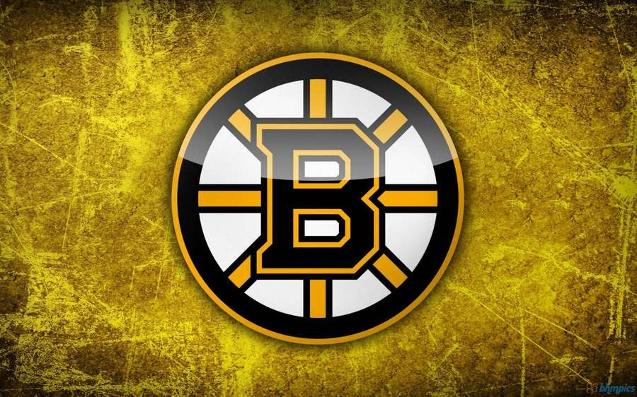 Boston Bruins Hockeyteam-Logo auf einem zerkratzten gelben Hintergrund. — Boston Bruins Bilder