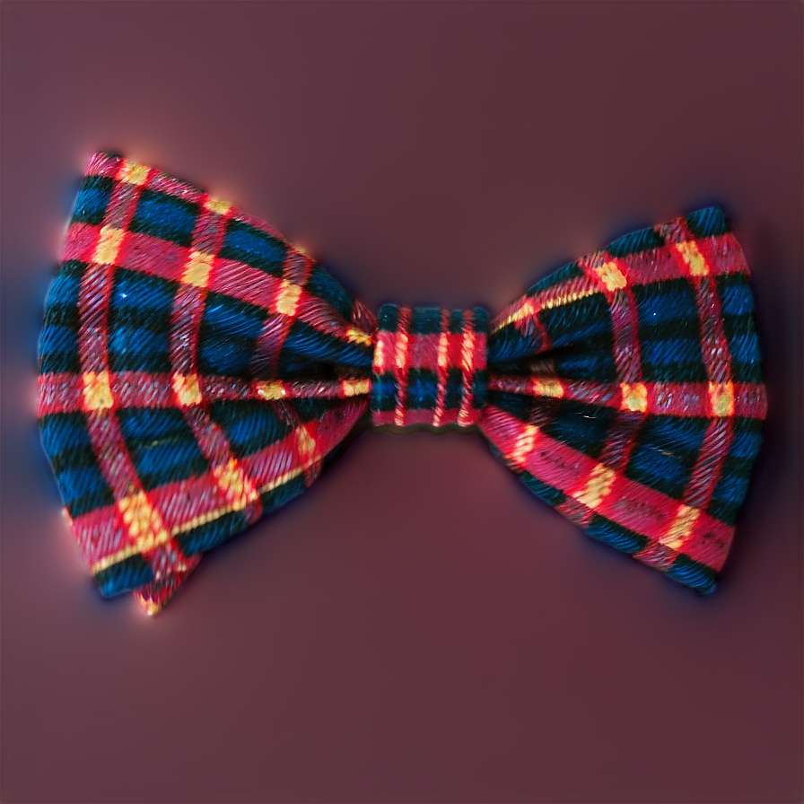 Glowing plaid bow tie with red blue and yellow threads on maroon background — Bow Tie PNG