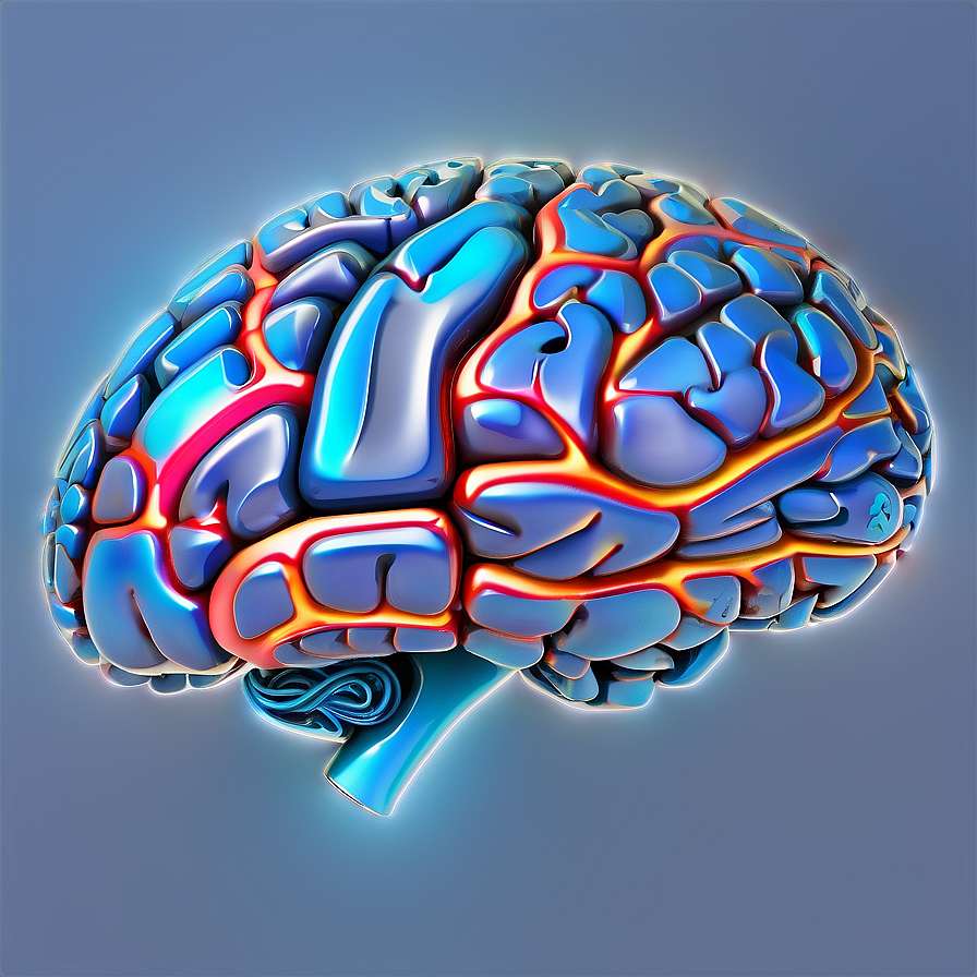 Glowing blue brain with orange neural pathways against a gradient background. — Brain PNG