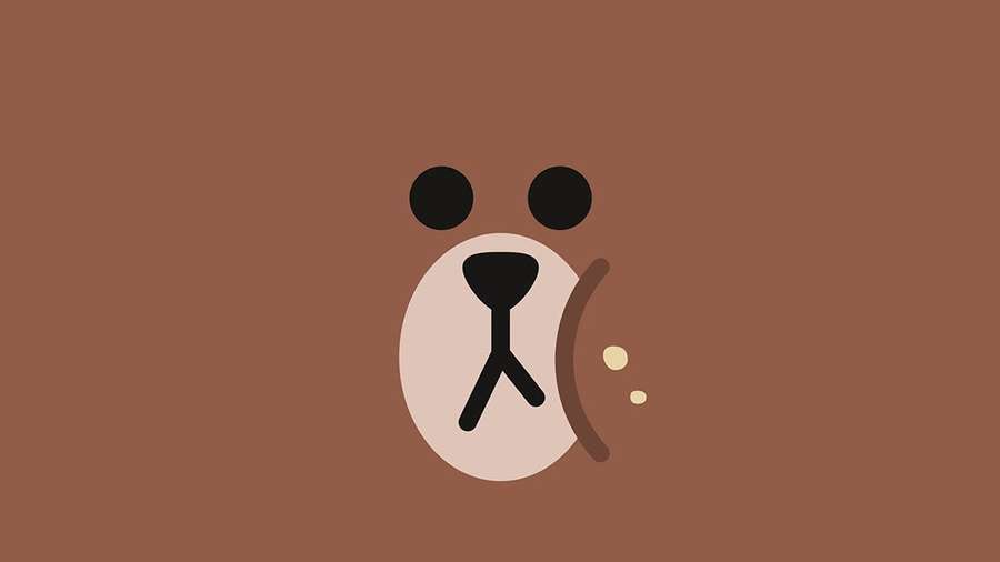 Ein minimalistisches Cartoon-Bärengesicht mit schwarzen Augen, Nase und Mund auf braunem Hintergrund — Braunbär Wallpaper