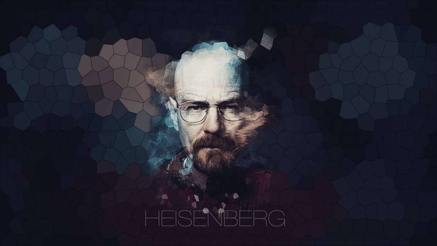 Heisenberg with fragmented face and hexagonal background in digital art style. — Breaking Bad Background