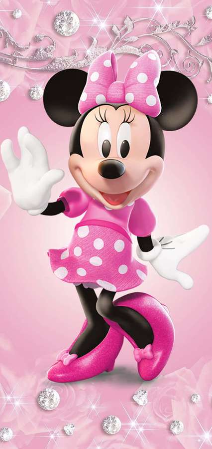 Minnie Mouse saludando con atuendo rosa de lunares y brillo — Brillo Fondos de pantalla