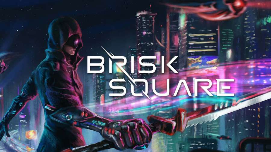 Cyberpunk warrior with glowing sword in neon city at night — Brisk Wallpaper