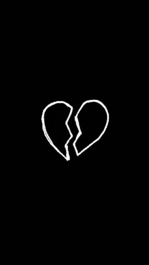 A white broken heart sketch on black background — Broken Heart iPhone Wallpaper