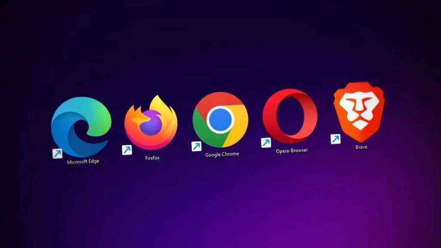 Five browser logos displayed in a row on a purple gradient background. — Browser Background