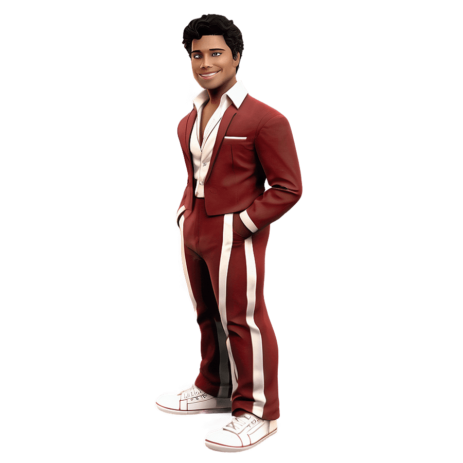A smiling man in a red track suit with white stripes and sneakers. — Bruno Wallpaper