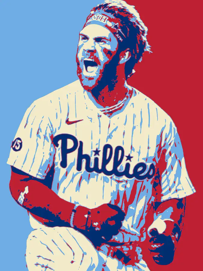 Baseball player in Phillies uniform celebrating with mouth open. — Bryce Harper Wallpaper