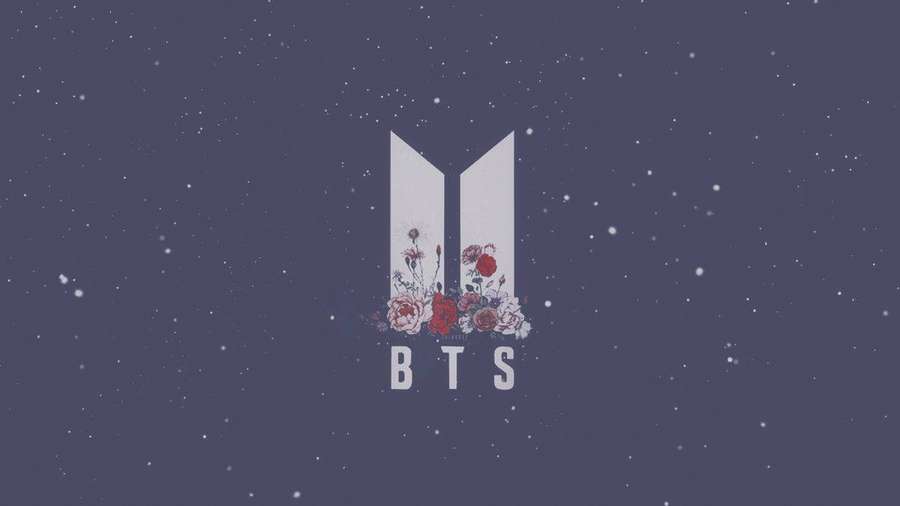 BTS logo with flowers on a starry purple background. — Bts Aesthetic Background