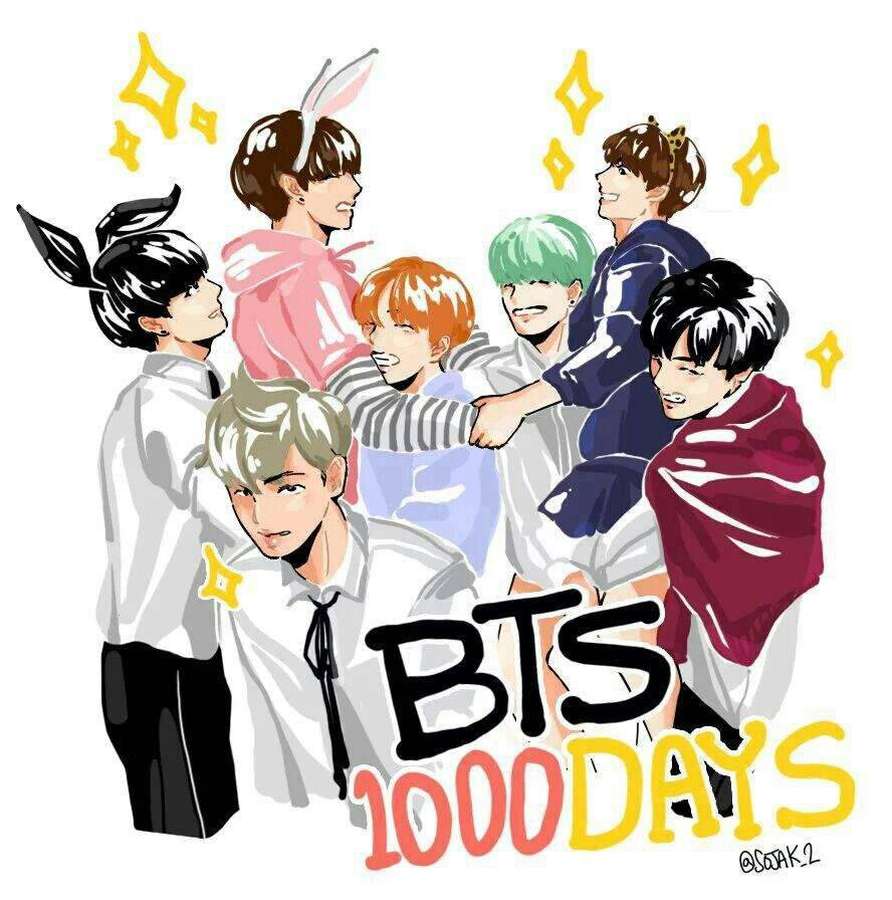 BTS members in anime style with bunny ears celebrating 1000 days — Bts Anime Wallpaper