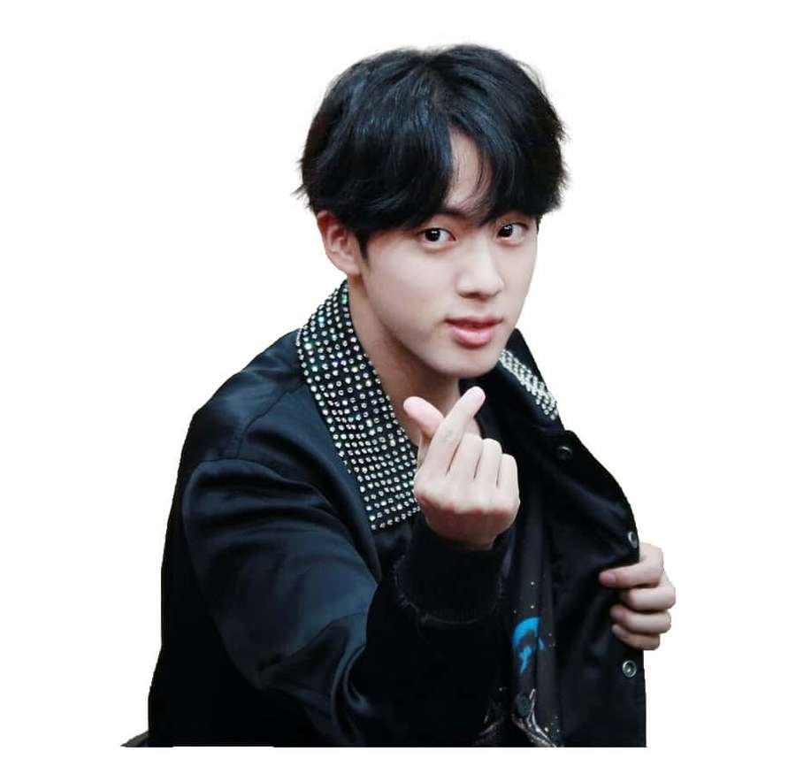 Young man in black studded jacket making finger heart gesture — Bts Finger Heart Wallpaper