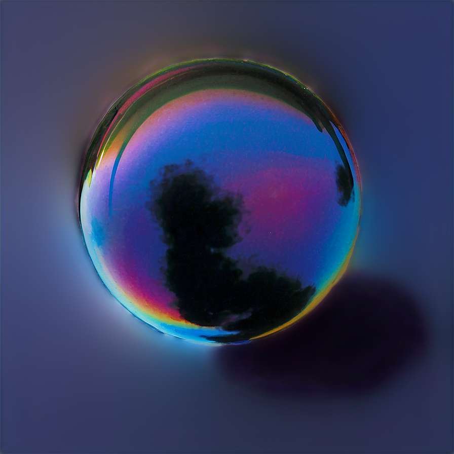 A colorful soap bubble reflecting dark clouds against a blue background. — Bubble PNG