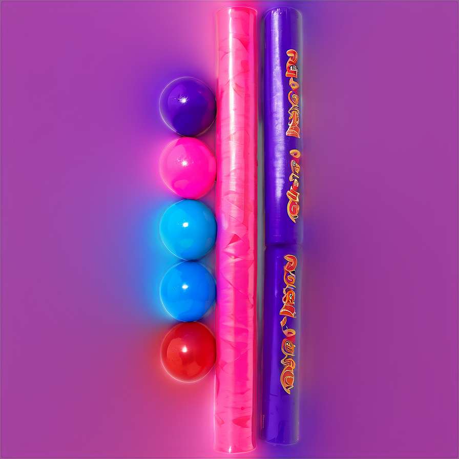 Neon pink and purple glow sticks with colorful balls glowing against a purple background. — Bubblegum PNG