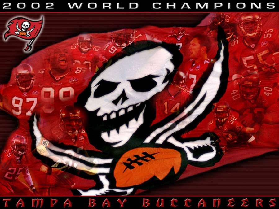 Tampa Bay Buccaneers 2002 Weltmeister Fußballmannschaft Tapete mit Schädellogo. — Buccaneers Bilder