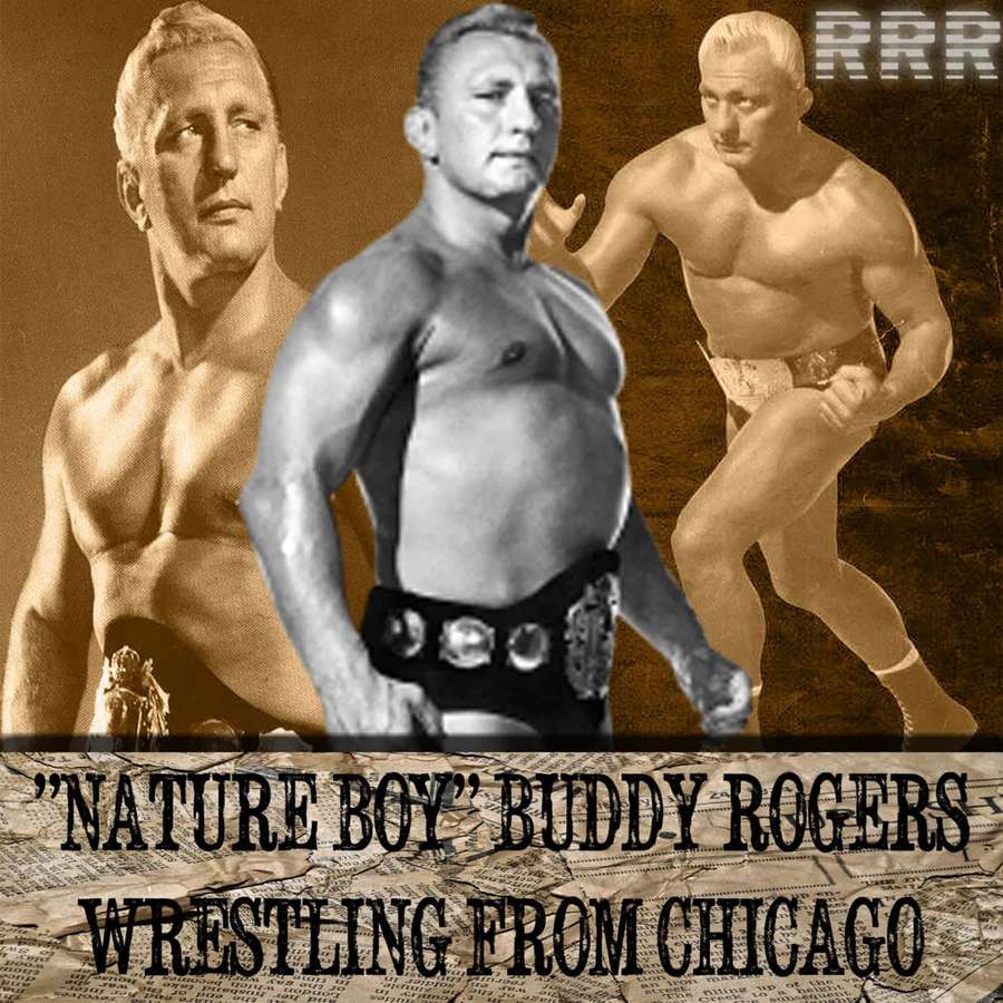 Vintage sepia collage af wrestler Buddy Rogers med mesterskabsbælte og avisbaggrund. — Buddy Rogers Wallpapers