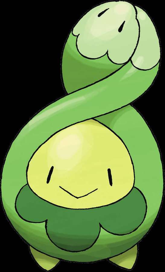 A green cartoon snake with a smiling yellow face coiled in a spiral. — Budew Wallpaper