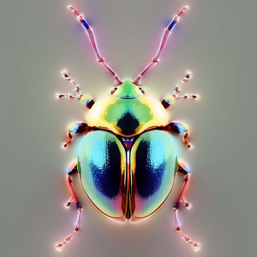 A glowing neon beetle with a rainbow metallic shell and glowing limbs. — Bug PNG