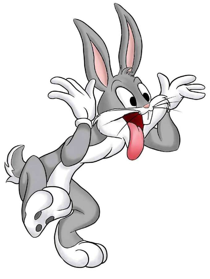 Bugs Bunny cartoon character leaping with tongue out and hands raised. — Bugs Bunny Background