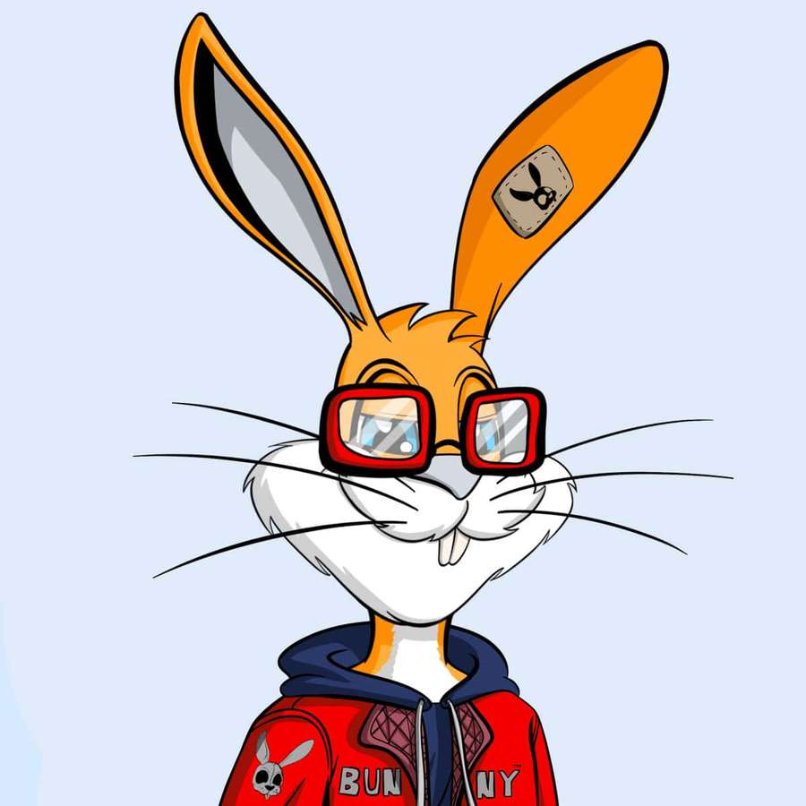 A cartoon rabbit in a red hoodie and red glasses smiles at viewer. — Bugs Bunny Supreme Wallpaper