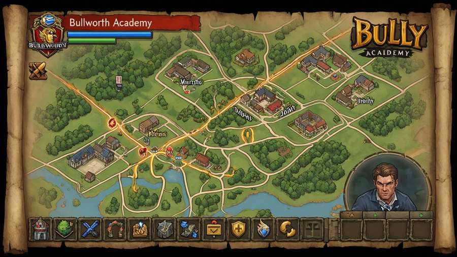 A detailed map wallpaper of the Bully game world. — Bully Picture