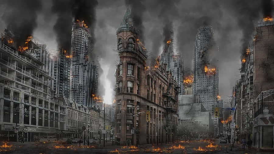 Burning City Background Wallpaper