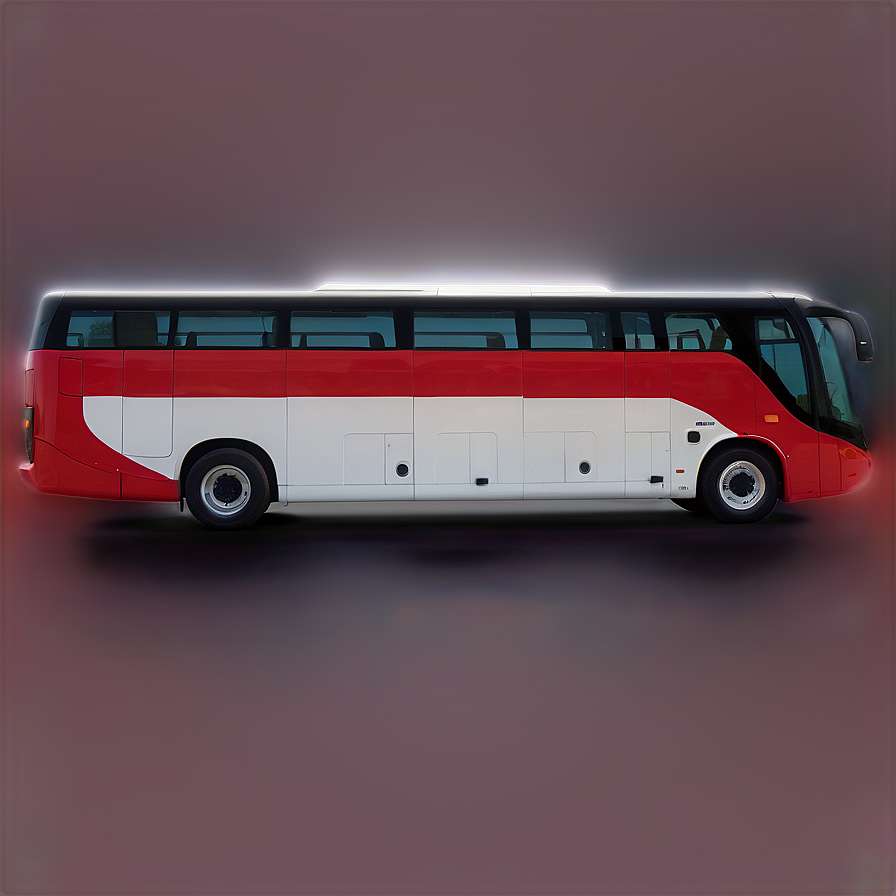 Red and white modern coach bus with glowing underlights on gradient background — Bus PNG